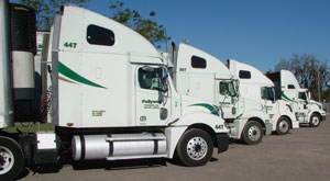 Pollywog Transport operates 50 power units, primarily Freightliner Columbia models with Detroit Diesel engines, along with a few Internationals with Cummins ISX units.